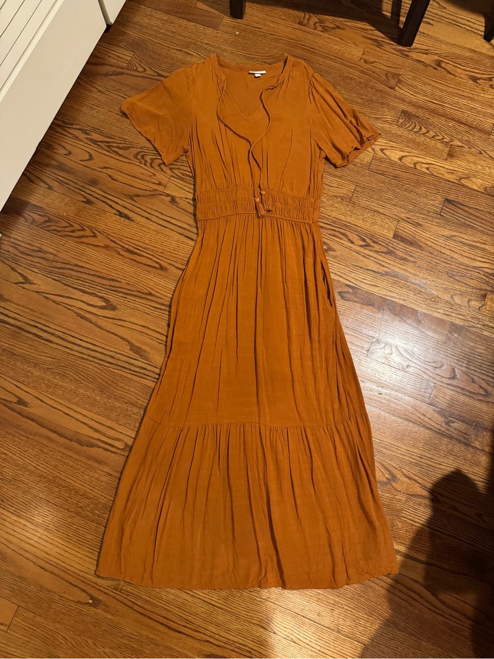 Women's Burnt Orange/ brown V-Neck Midi Dress
